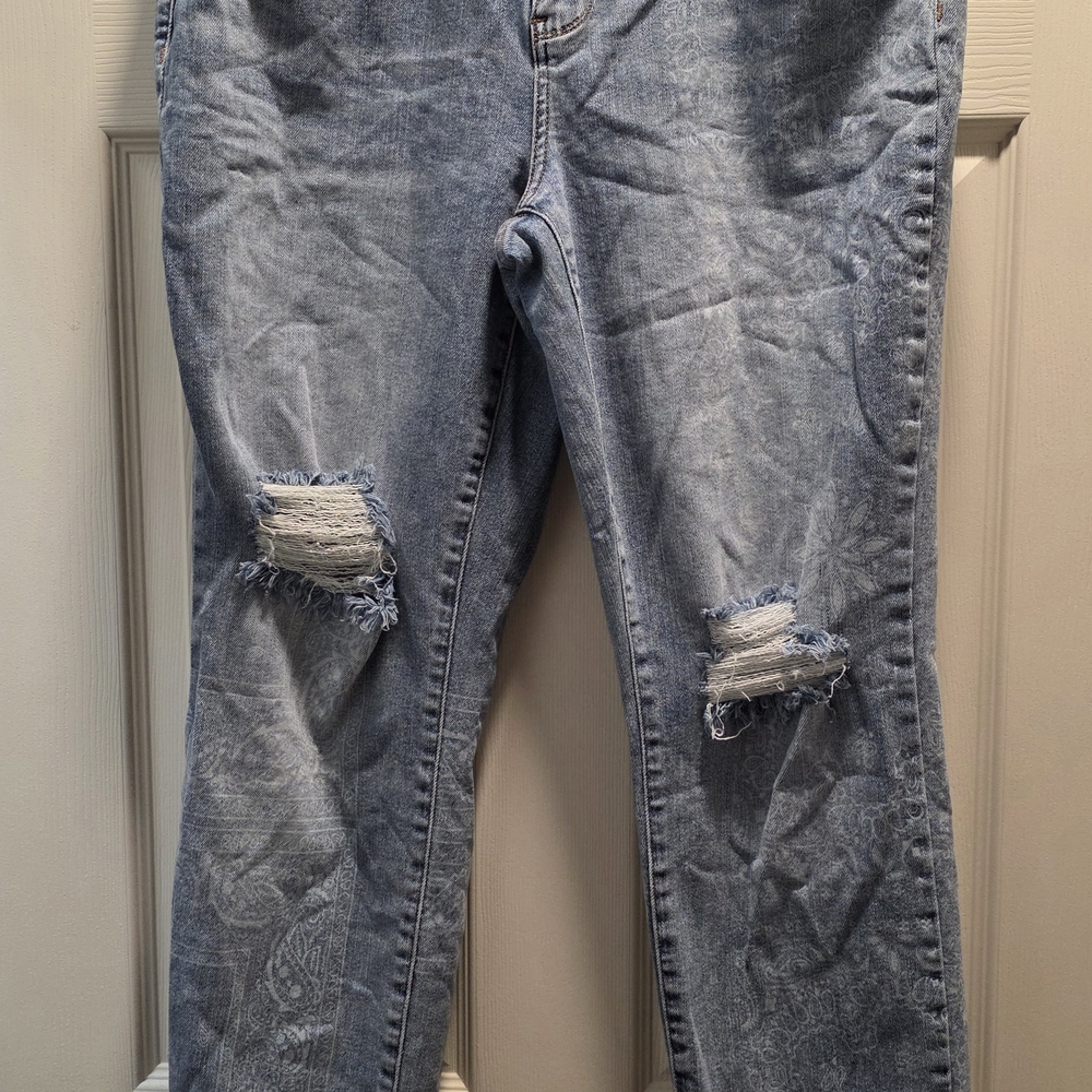 Trendy Distressed Skinny Jeans in Blue